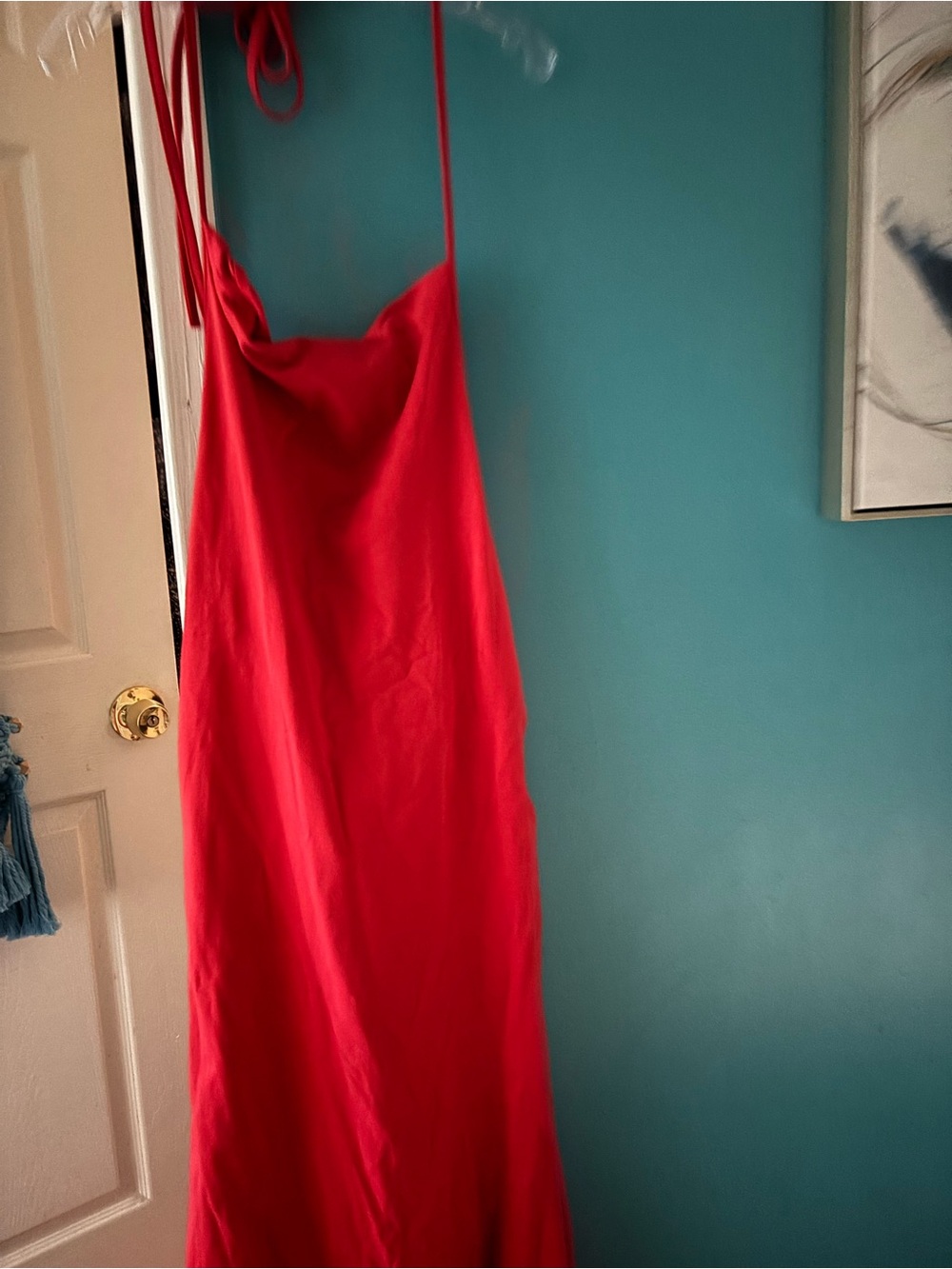 Brandon Blackwood Red Strapless Cowl Slip Dress